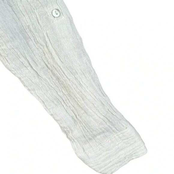 TAHARI Size S 100% Linen TunicShirt Button Front Roll Tab Sleeve Side Slit White - Picture 3 of 7